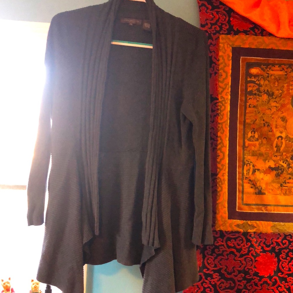 Dark Grey Long Line Ribbed Knit Cardigan. Size XL.